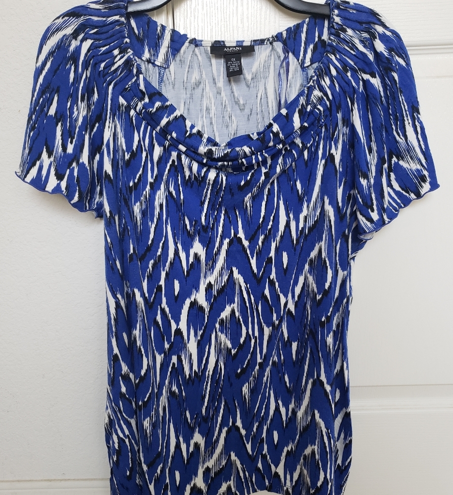 Alfani Woman Blue/White Short Sleeve Top